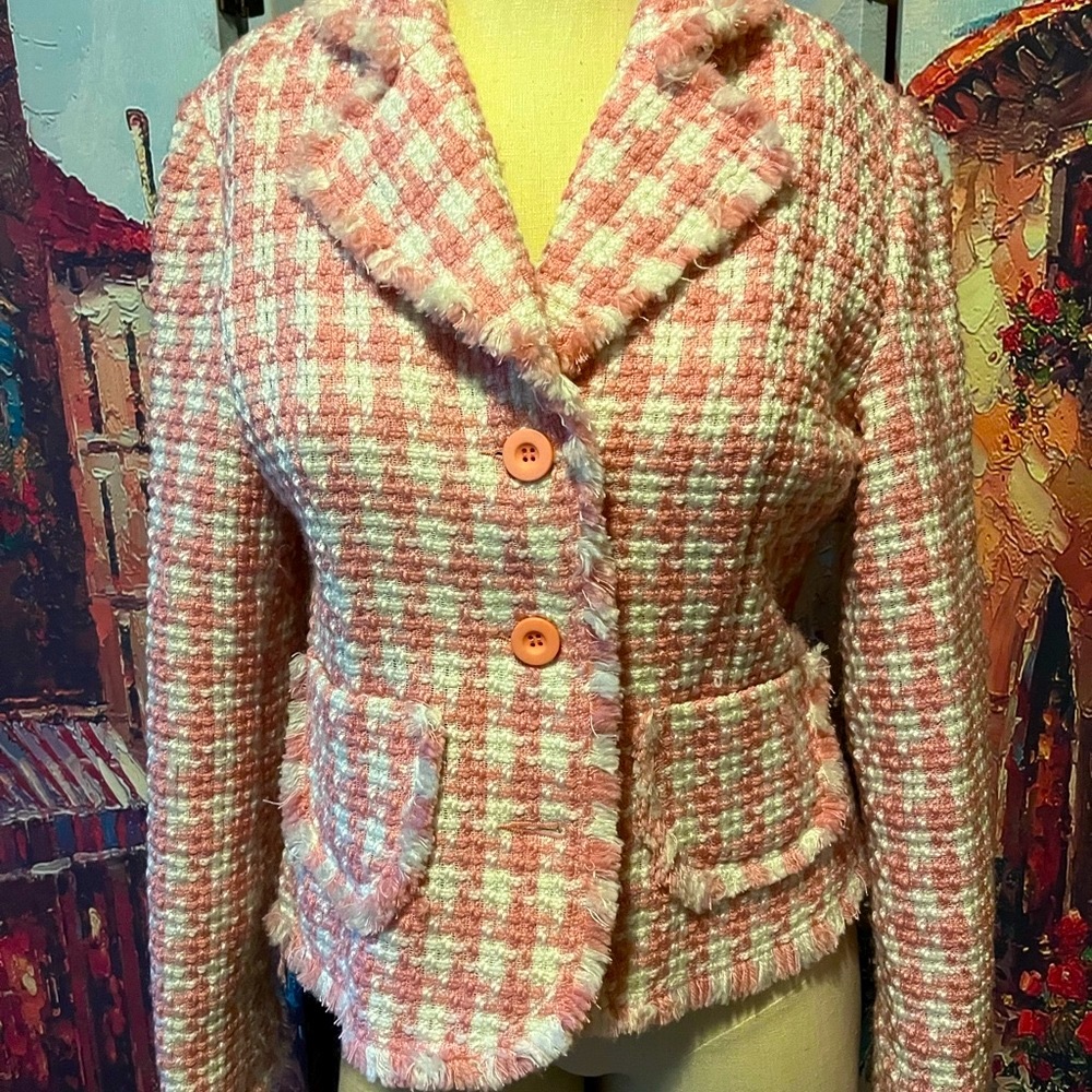 Pink and White gingham jacket designer inspired tweed like jacket